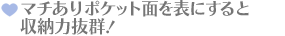 マチありポケット面を表にするとたっぷり入ります